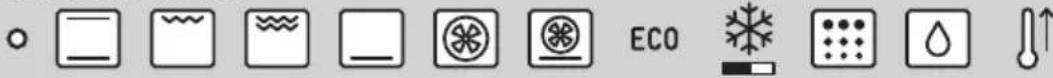 Row of icons representing environmental and ecological symbols including CO, water, solar panels, and thermometer