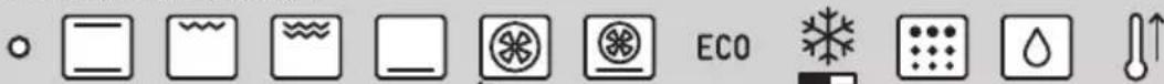 Row of icons representing environmental or ecological symbols including water, gas, and climate-related labels