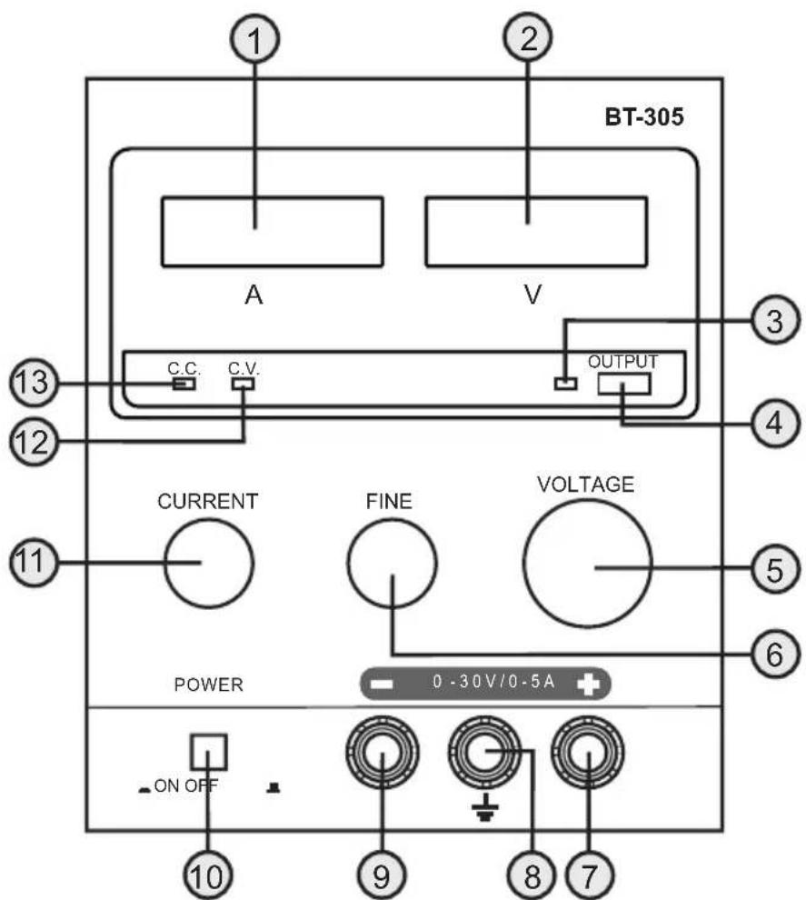 BASETECH BT-305 - Contacts de raccordement et éléments de commande - 2