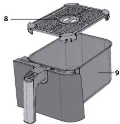 Technical diagram of a mechanical device with labeled parts 8 and 9