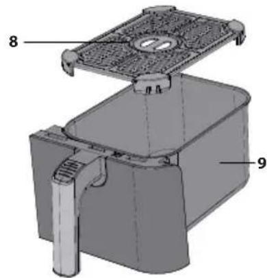 Technical diagram of a mechanical device with labeled parts 8 and 9