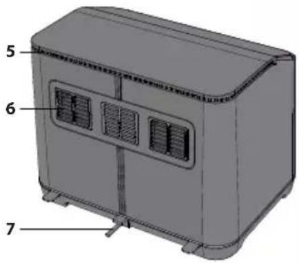 Technical diagram of a device with numbered parts labeled 5, 6, and 7