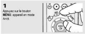 1 Appuyez sur le bouton MENU, appareil en mode Arrêt.