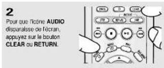 2 Pour que l'écône AUDIO disparaisse de l'écran, appuyez sur le bouton CLEAR ou RETURN.