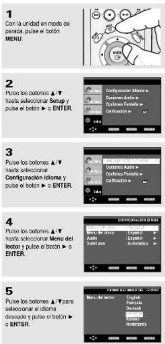 SAMSUNG DVD-P250K - Configuración de las funciones de idioma - 1