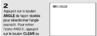 2 Appuyez sur le bouton ANGLE de façon répétée pour sélectionner l'angle sounaté. Pour retrer l'obne ANGLE, appuyez sur le bouton CLEAR ou