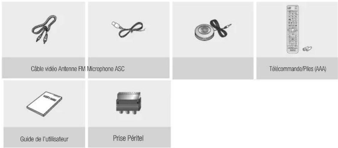 Câble vidéo Antenne FM Microphone ASC Guide de l'utilisateur Prise Péritel Télécommande/Piles (AAA)