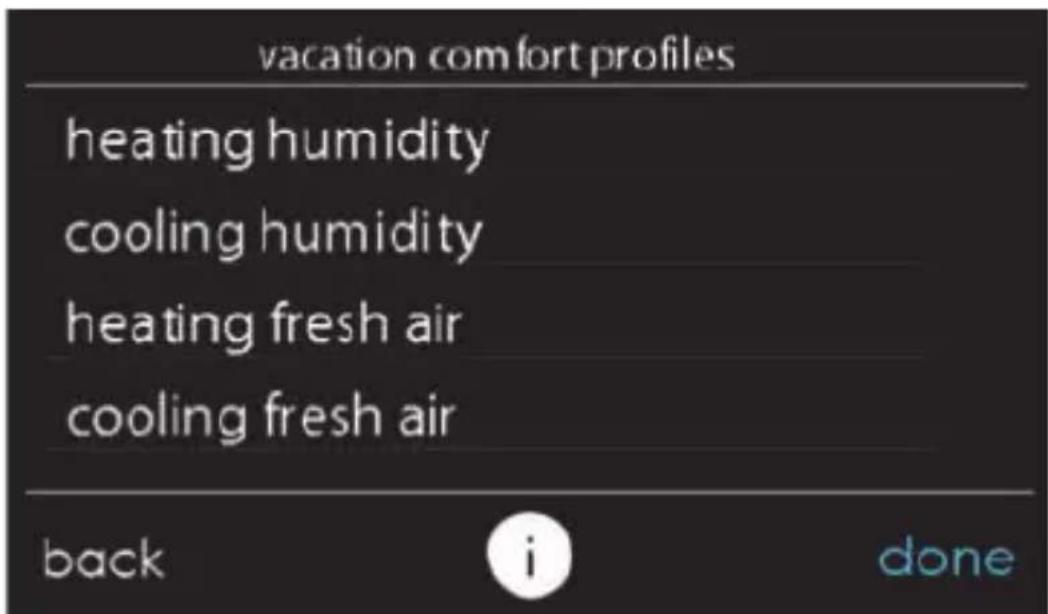 CARRIER Infinity SYSTXCCITC01-C - Contrôle de l'humidité du profil de comport lorsque vous étés en vacances - 1