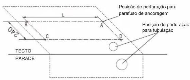 Posição de perfuração para parafuso de ancoragem Posição de perfuração para tubulação TECTO PARADE