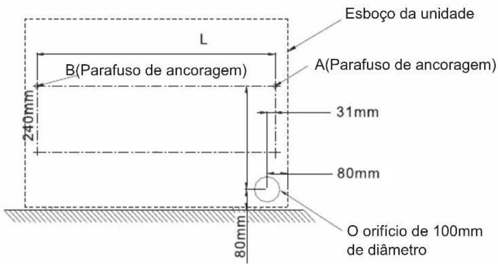 Esboço da unidade B(Parafuso de ancoragem) A(Parafuso de ancoragem) 240mm 31mm 80mm O orifício de 100mm de diâmetro