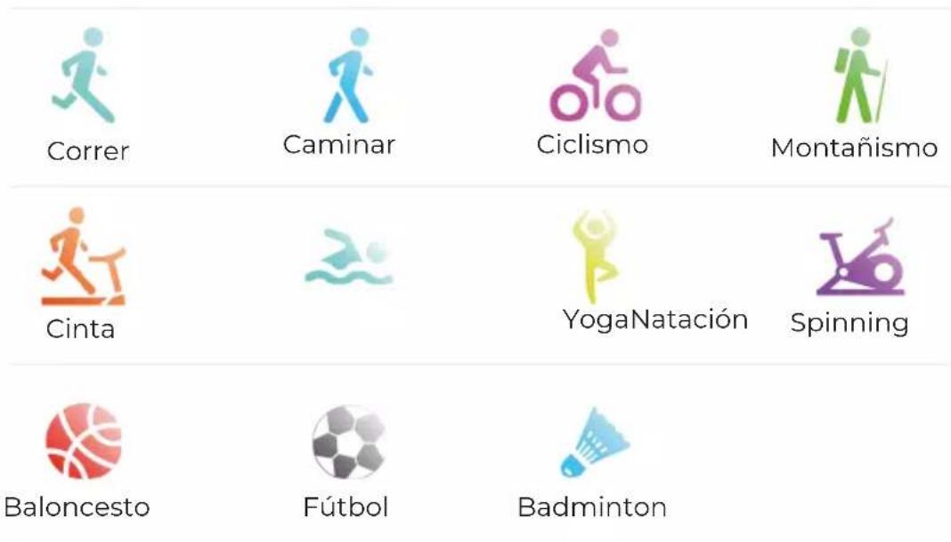 Correr Caminar Ciclismo Montañismo Cinta YogaNatación Spinning Baloncesto Fútbol Badminton