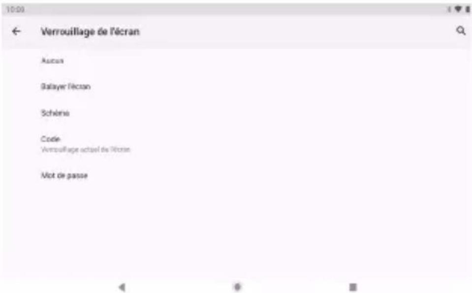 10:00 ← Verrouillage de l'écran Autocat Balayer l'écran Schéne Code Verrouillage actuel de l'écran Mot de passe