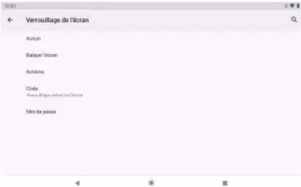 10:50 ← Verrouillage de l'écran Autien Baiayer l'écran Sohéna Code Voire allige contrast des l'écrans Moi de passe