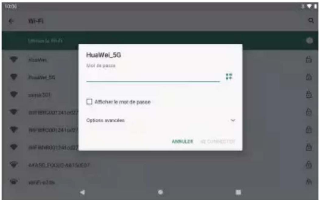HuaWei_5G Moi de passe Afficher le mot de passe Options avances ANNULER WE CONNECTOR