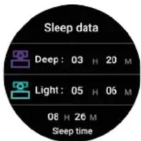 Sleep data Deep : 03 H 20 M Light : 05 H 06 M 08 H 26 M Sleep time