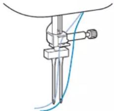 BABY LOCK Aventura 2 - Placez la bobine de fil supérieur pour l'aiguille droite sur le porte-bobine, puis la fixer avec le couvercle de bobine. - 5