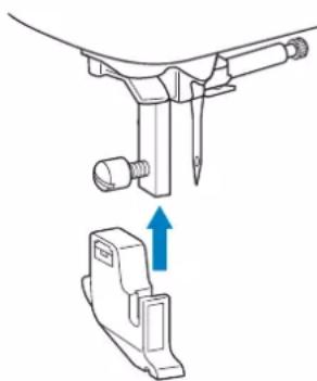 BABY LOCK Aventura 2 - Alignez le support du pied-de-biche sur la partie inférieure gauche de la barre du pied-de-biche. - 1
