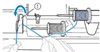 BABY LOCK Aventura 2 - Placez la bobine de fil supérieur pour l'aiguille droite sur le porte-bobine, puis la fixer avec le couvercle de bobine. - 3