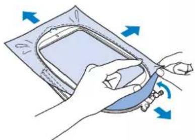 BABY LOCK Aventura 2 - Tendez doucement le tissu, puis serrez la vis de réglage du cadre afin d'éviter que le tissu se détende après l'avoir tendu. - 1