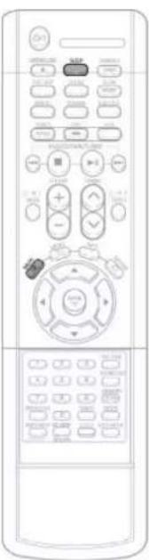 Line drawing of a remote control with labeled buttons and dials for navigation and display.