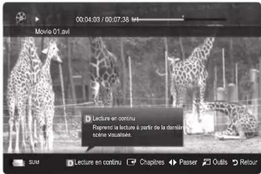 SAMSUNG UE37C6530UW - Lecture d'un fichier vidéo en continu (Reprendre la lecture) - 1