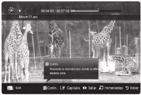 SAMSUNG UE37C6530UW - Continuación de la reproducción de un archivo de película (reanudar reproducción) - 1