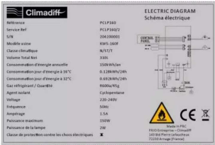 CLIMADIFF PCLP160 - TARGHETTA INFORMATIVA - 1