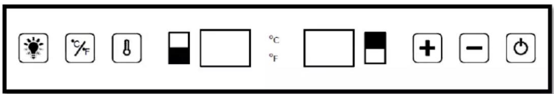 Control panel interface with icons for lightbulb, thermometer, battery, and power button