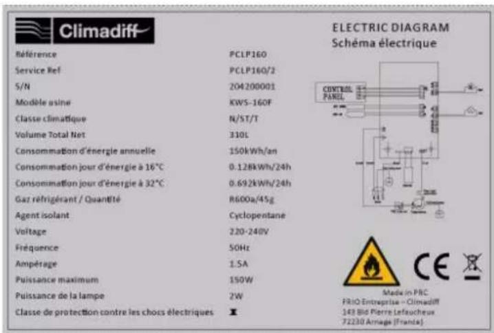 CLIMADIFF CPF100B1 - TARGHETTA INFORMATIVA - 1