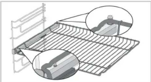 BEKO BBIMA13302BMPE - Mise en place appropriée de la grille métallique et du plateau sur les rails télescopiquesModèles à étagères grillagées et rails télescopiques - 1