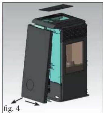EDILKAMIN IDROPOINT - FOR THE CONNECTION OF THE SMOKE OUTPUT TO THE CHIMNEY, WHETHER FROM THE BACK, SIDE OR TOP, IT IS NECESSARY TO REMOVE THE LEFT SIDE. - 2
