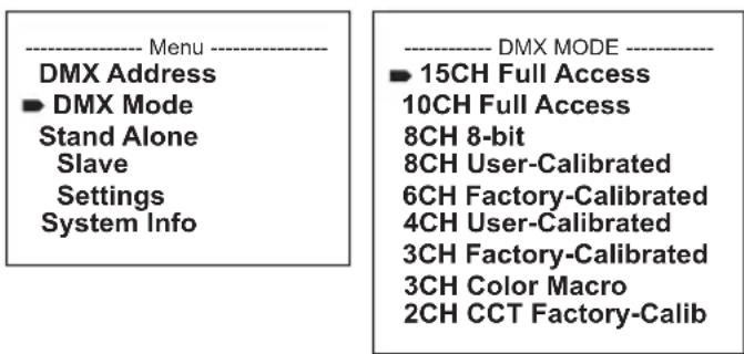 Cameo ZENIT W600i - CONFIGURING DMX MODE (DMX Mode) - 1