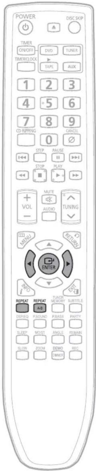 POWER DISC SKIP TIMER ON/OFF DVCD TUNER TIMER/CLOCK TAPE AUX 1 2 3 4 5 6 7 8 9 CD RIPPING CANCEL 0 STEP PAUSE STOP PLAY VOL MUTE AUDIO TUNING MENU RETURN ENTER INFO i REPEAT REPEAT TUNKER MEMORY SUBTITLE DISPIEQ PSOUND P.BASS PARTY SLEEP MOIST ANGLE REMAIN SLOW ZOOM DEMO REC DIMMER