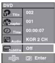 DVD Title 002 Chapter 001 Time 00:00:07 Audio KOR 2 CH Subtitle Off Enter
