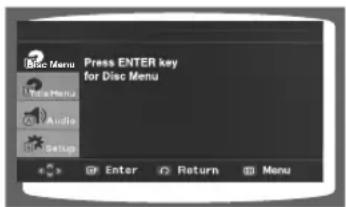 Disc Menu Press ENTER key for Disc Menu Enter Return Menu