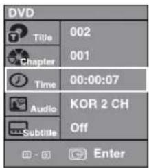 DVD Title 002 Chapter 001 Time 00:00:07 Audio KOR 2 CH Subtitle Off Enter