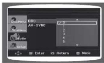DRC AV-SYNC 0 1 2 3 4 5 Enter Return Menu