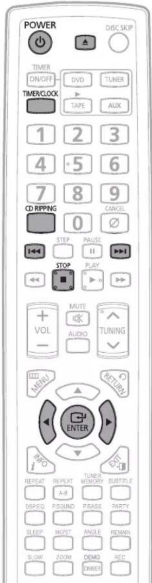 POWER DISC SKIP TIMER ON/OFF DVD TUNER TIMER/CLOCK TAPE AUX 1 2 3 4 5 6 7 8 9 CD RIPPING 0 CANCEL STEP PAUSE STOP PLAY VOL MUTE AUDIO TUNING MENU RETURN ENTER INFO EXIT REPEAT REPEAT TUNER MEMORY SUBTITLE A-B DISPEQ P.SOUND P.BASS PARTY SLEEP MOST ANGLE REMAIN SLOW ZOOM DEMO REC OWNER