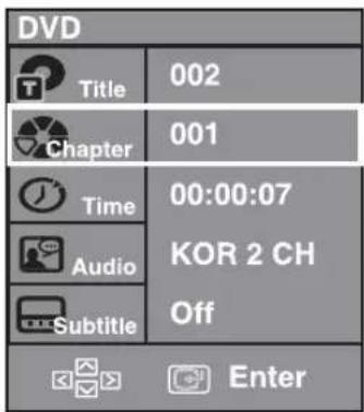 DVD Title 002 Chapter 001 Time 00:00:07 Audio KOR 2 CH Subtitle Off Enter