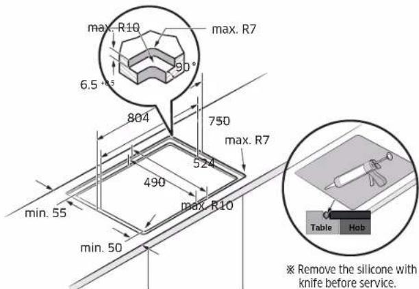 SAMSUNG NZ85C6058KK - Installing the hob - 4