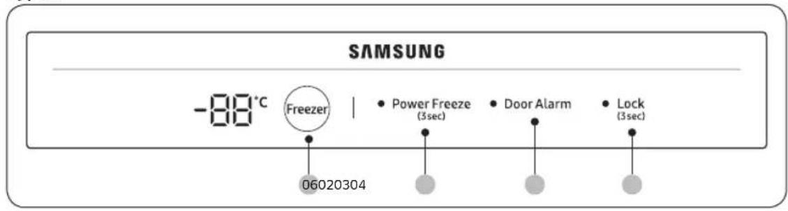 SAMSUNG -88°C Freezer | • Power Freeze (3sec) • Door Alarm • Lock (3sec) 06020304