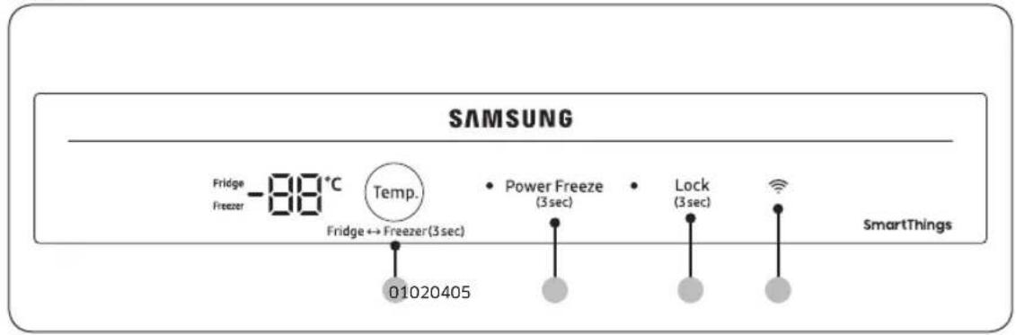 SAMSUNG Fridge -88°C Temp. Freezer Fridge ↔ Freezer(3sec) Power Freeze (3sec) Lock (3sec) 01020405 SmartThings