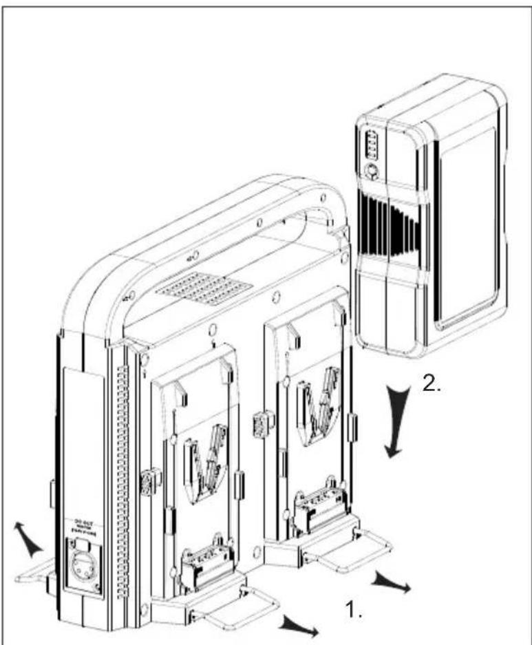 Hedbox RP-DC200 - Installation de la batterie sur le chargeur : - 1