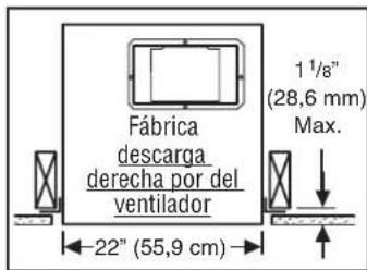 Fábrica descarga derecha por del ventilador 22" (55,9 cm) 1 1/8" (28,6 mm) Max.