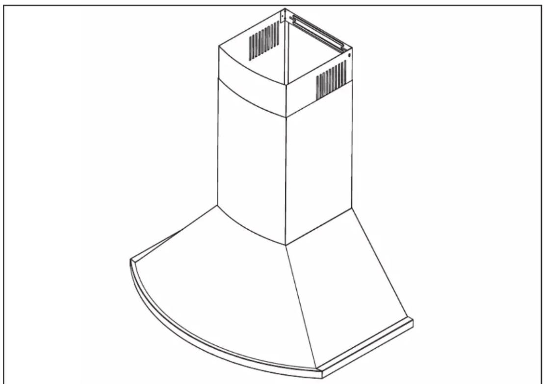 Isometric line drawing of a mechanical component with a curved base and top opening (no text or symbols)