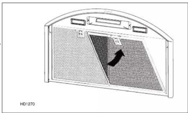 Diagram of a device with mesh panel and directional arrow, no readable text or symbols