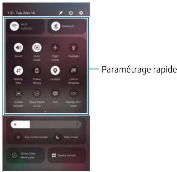 SAMSUNG Galaxy Tab S9 Ultra - Utiliser le panneau de paramétrage rapide - 1