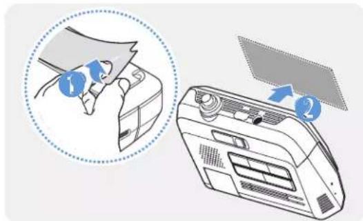 Diagram showing a hand holding a device with blue arrows indicating action, alongside a 3D model of a remote control unit.