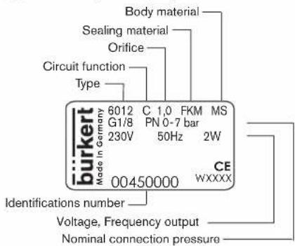 Bürkert 6012 - Type label (Example) - 1