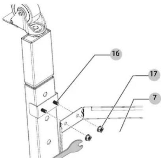 Technical diagram of a mechanical assembly with numbered components and alignment indicators